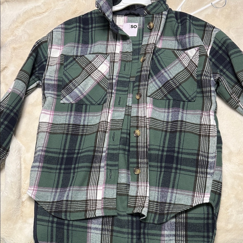 SO Green and Black Plaid Shirt